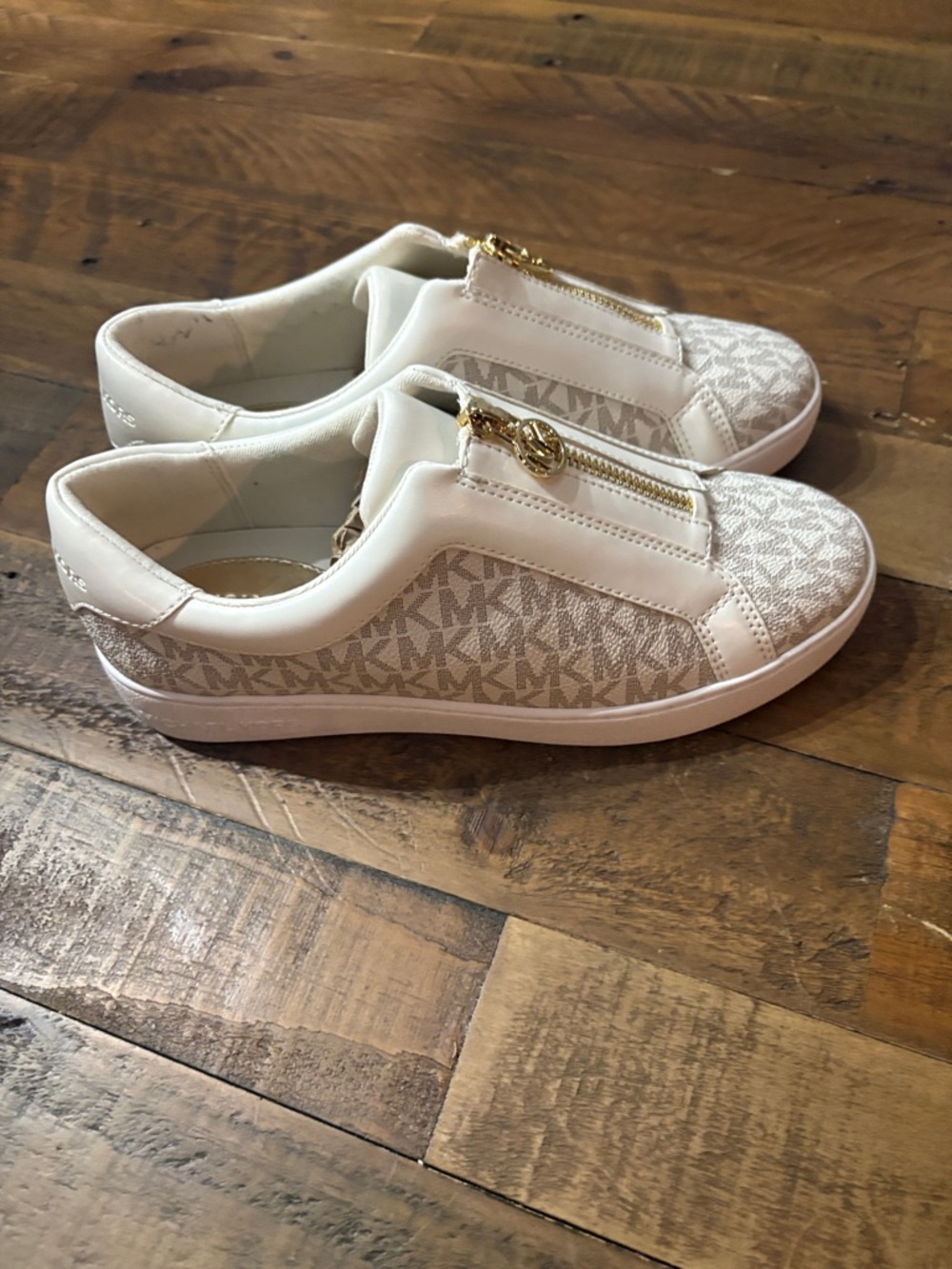 Michael Kors Beige MK Monogram Zip Slip-On Sneakers - Picture 3 of 5